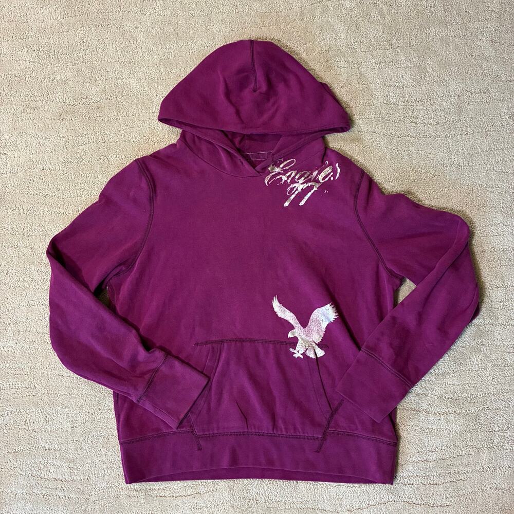 Y2K American Eagle Women’s XL Purple Pullover Hoodie Grunge Preppy Streetwear